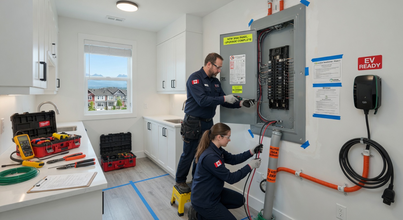 200A panel upgrade for EV charger and hot tub in a new Cloverdale townhome off 64th Avenue