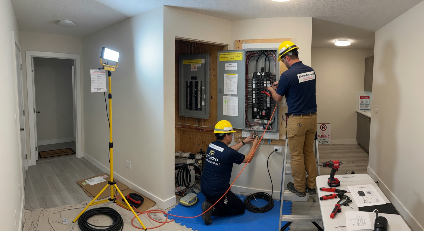 200A panel upgrade for EV charger installation in a Guildford townhouse complex Surrey