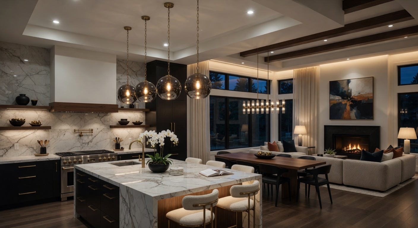 Beautiful layered interior lighting in a new modern home