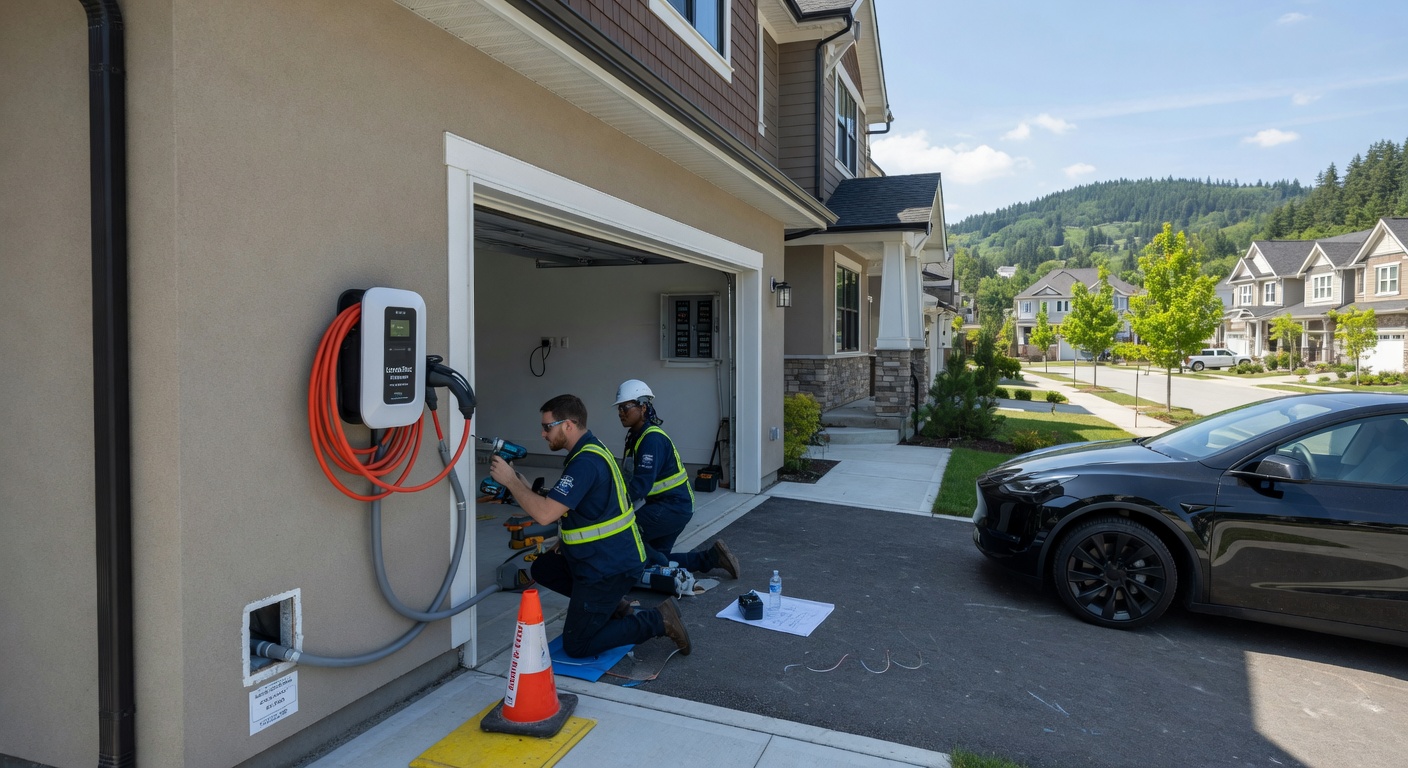 Level 2 EV charger installation in a post-2010 home in Panorama Ridge Surrey with future-proofing for second vehicle