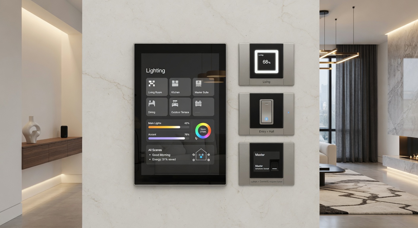 Modern smart home automation control panel in a luxury home